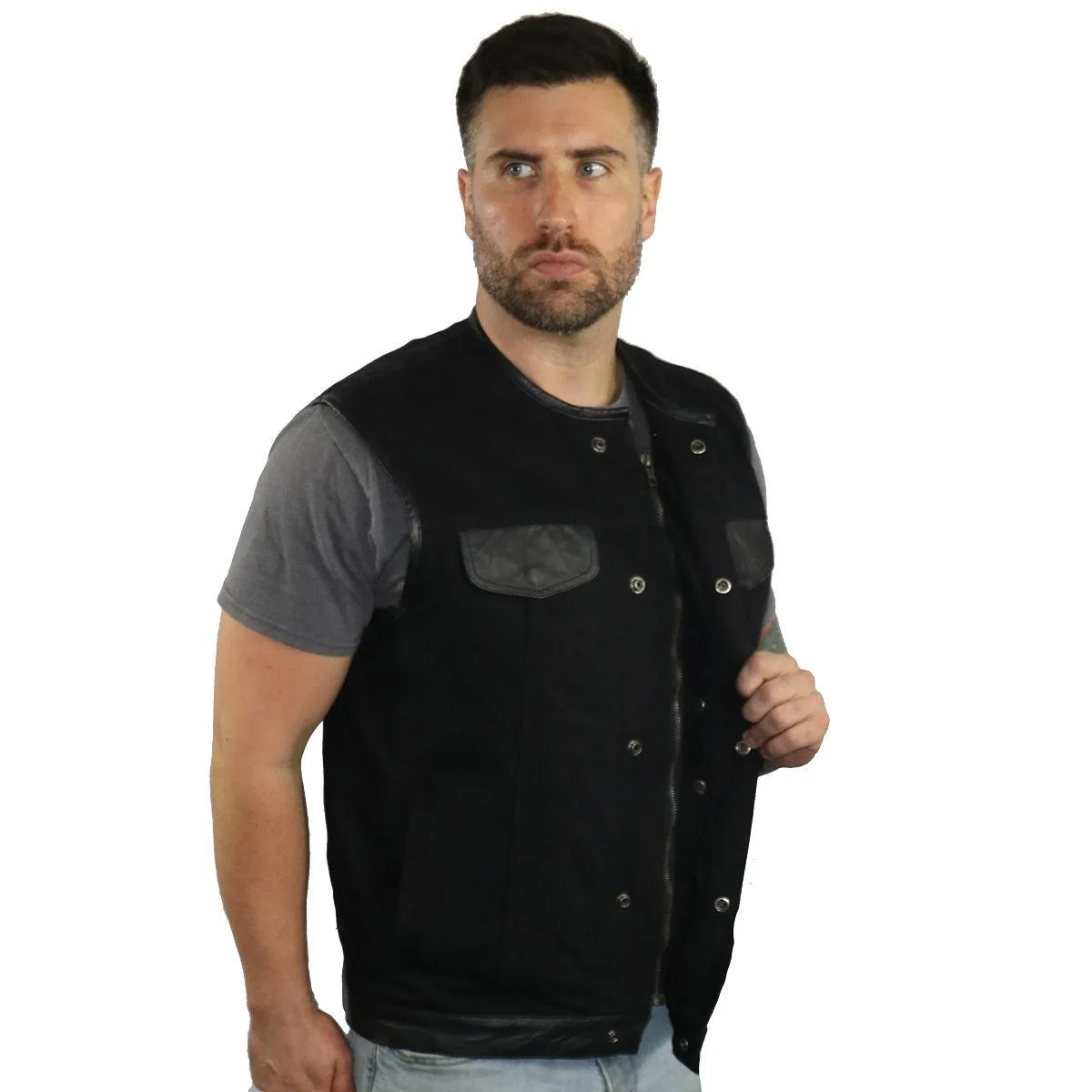 Daniel Smart Denim Concealment Vest with Leather Trim