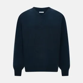 Dark Green Melange Cashmere V-neck Jumper
