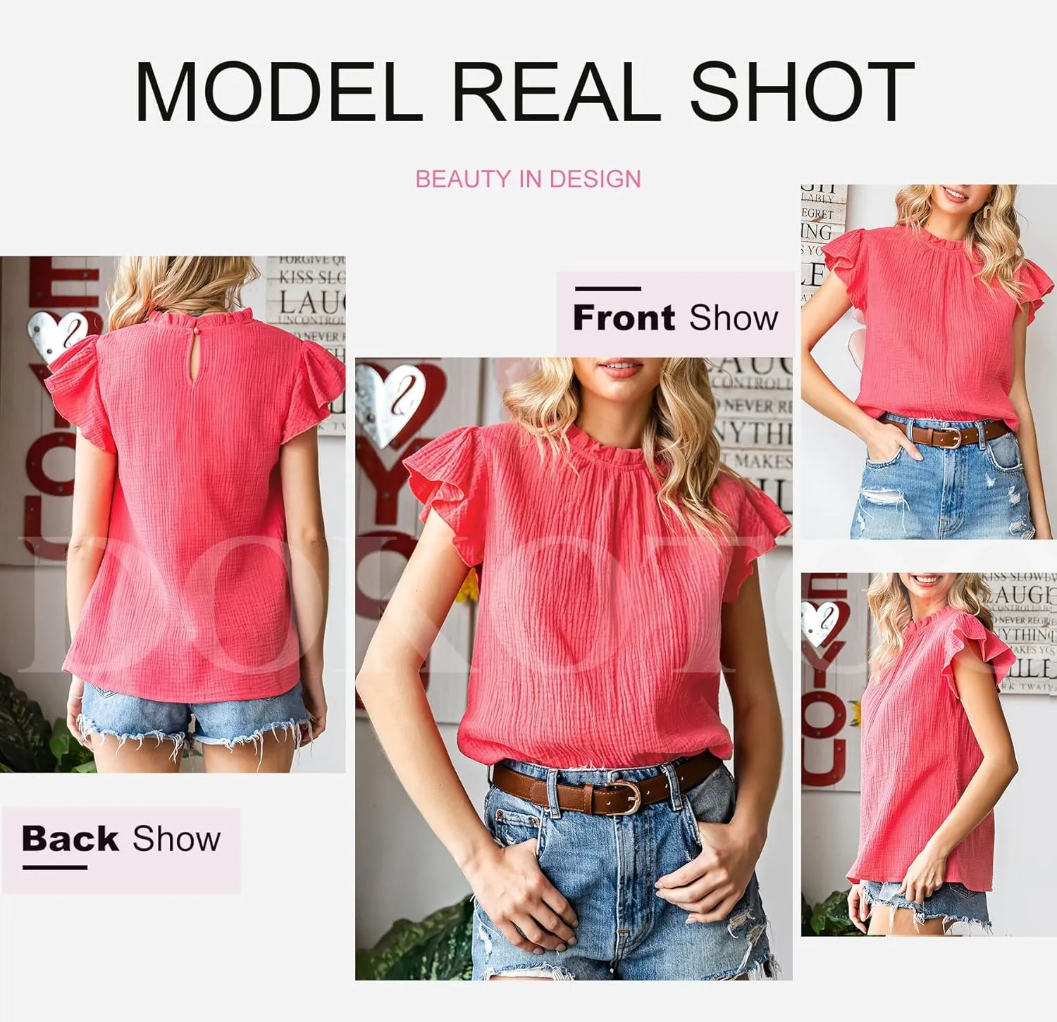 Dokotoo Casual Blouses for Women Crewneck Smocked Ruffle Short Sleeve Babydoll Womens Tops