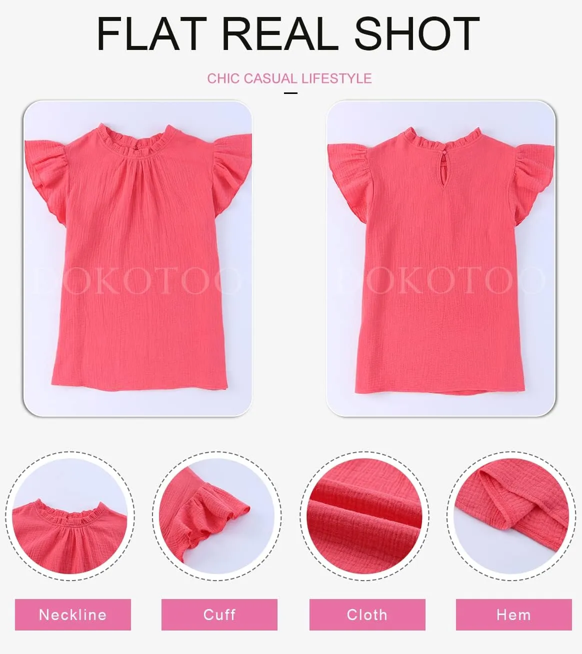 Dokotoo Casual Blouses for Women Crewneck Smocked Ruffle Short Sleeve Babydoll Womens Tops