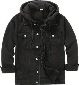 DOSLAVIDA Men's Distressed Denim Jacket Unisex Button Down Jean Coat Casual Long Sleeve Trucker Hooded Jackets Outwear