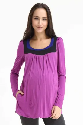 Elena Contrast Neck Maternity Top Plum