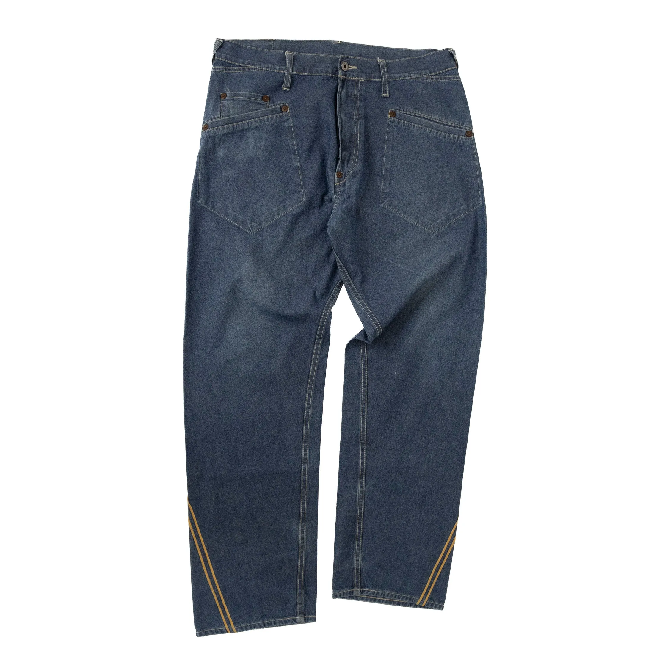 Embroidered Evisu Jeans with Stripe Detail in Denim