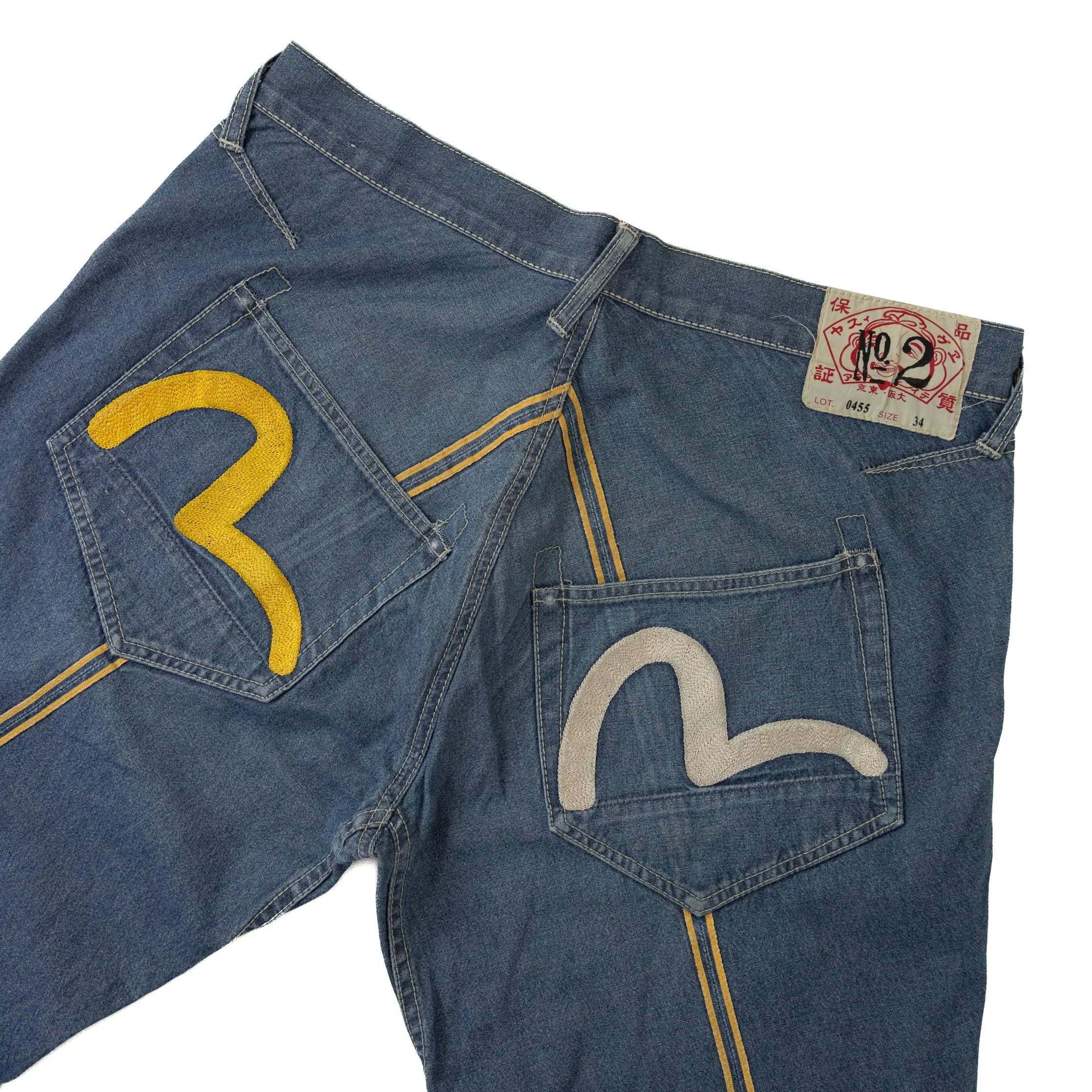 Embroidered Evisu Jeans with Stripe Detail in Denim