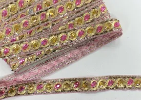 Fancy Jewel Ribbon - Metallic Leaf Shaped Gemstones