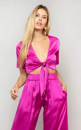 Gigi Wrap Top In Magenta