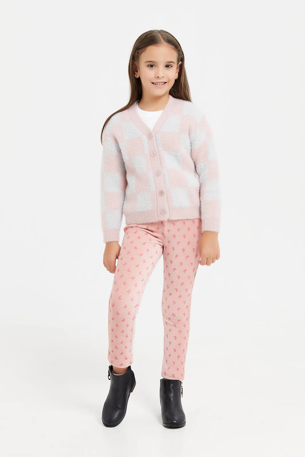 Girls Pink Printed Jeggings