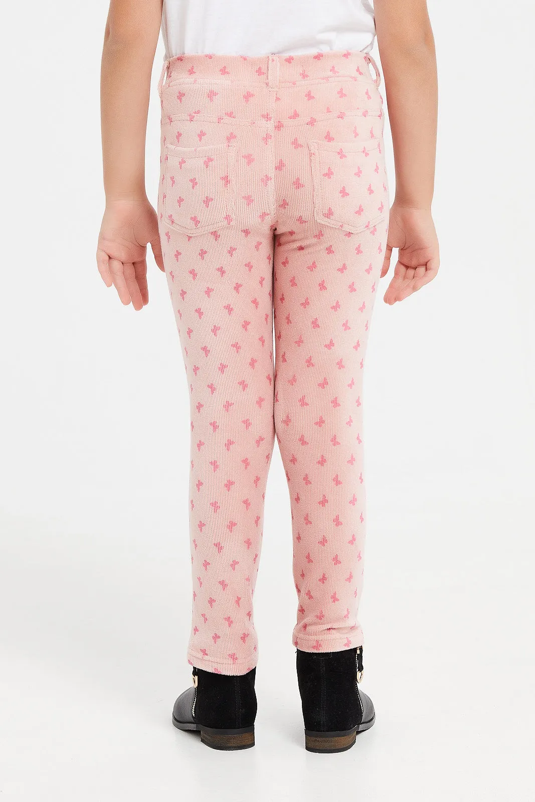 Girls Pink Printed Jeggings