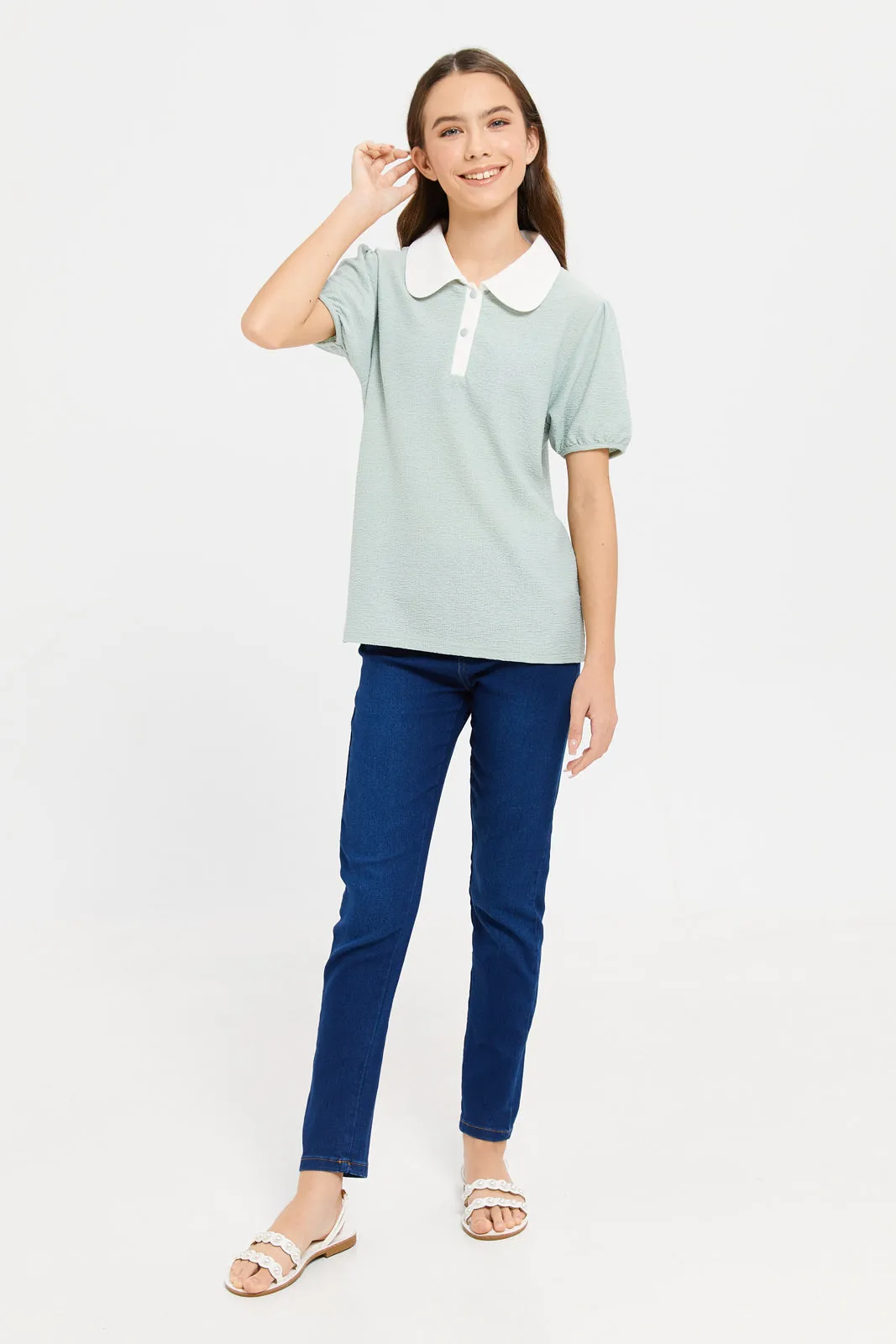 Girls Senior Blue Basic Jeggings