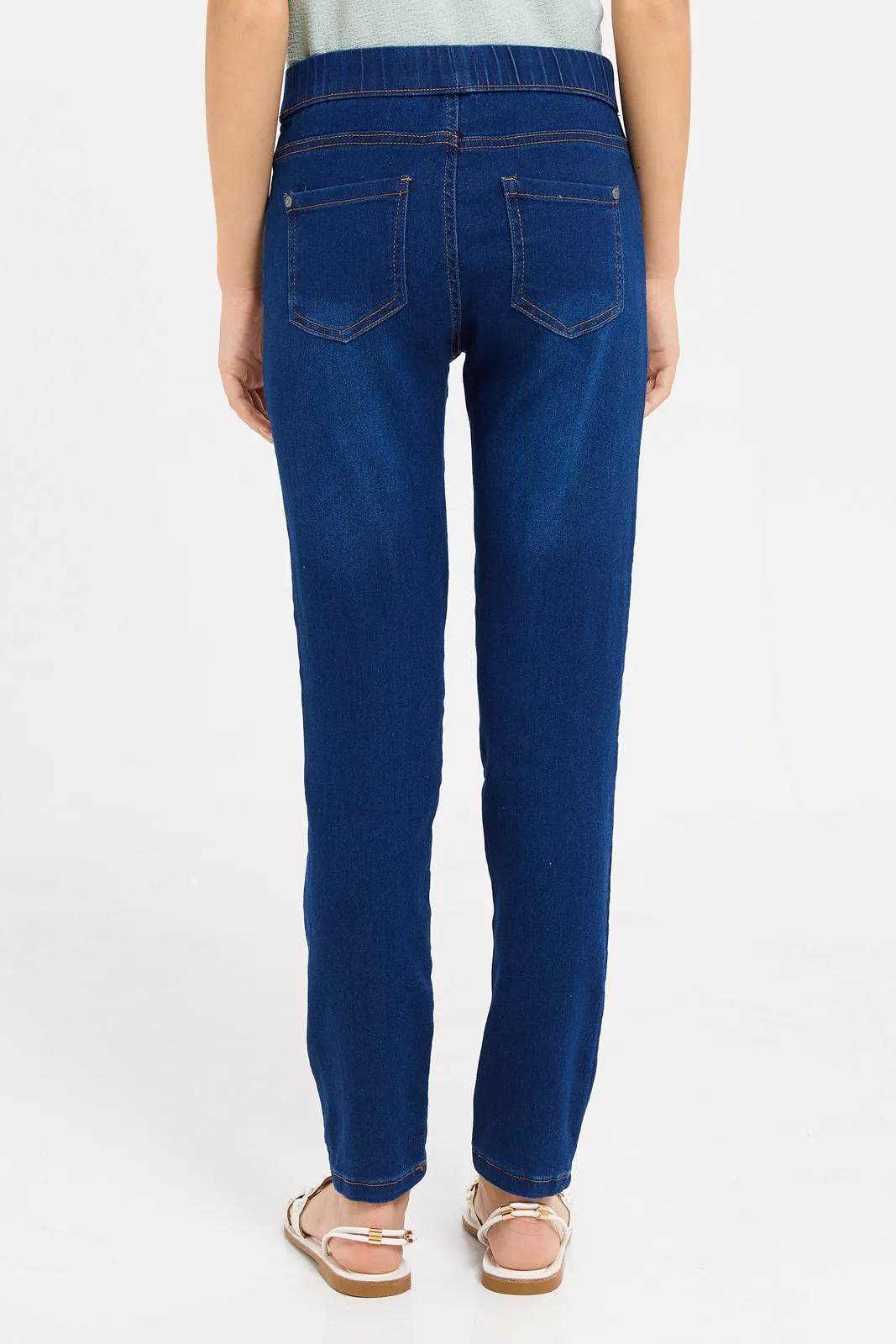 Girls Senior Blue Basic Jeggings