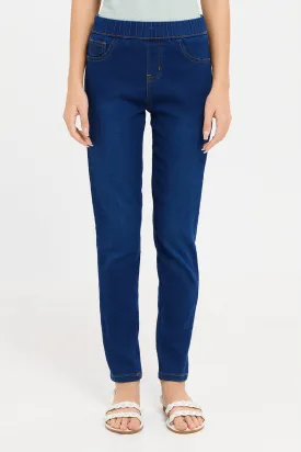 Girls Senior Blue Basic Jeggings