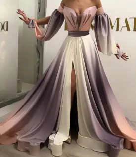 gradient prom dresses long off the shoulder elegant 2021 prom gown with side slit vestido de longo