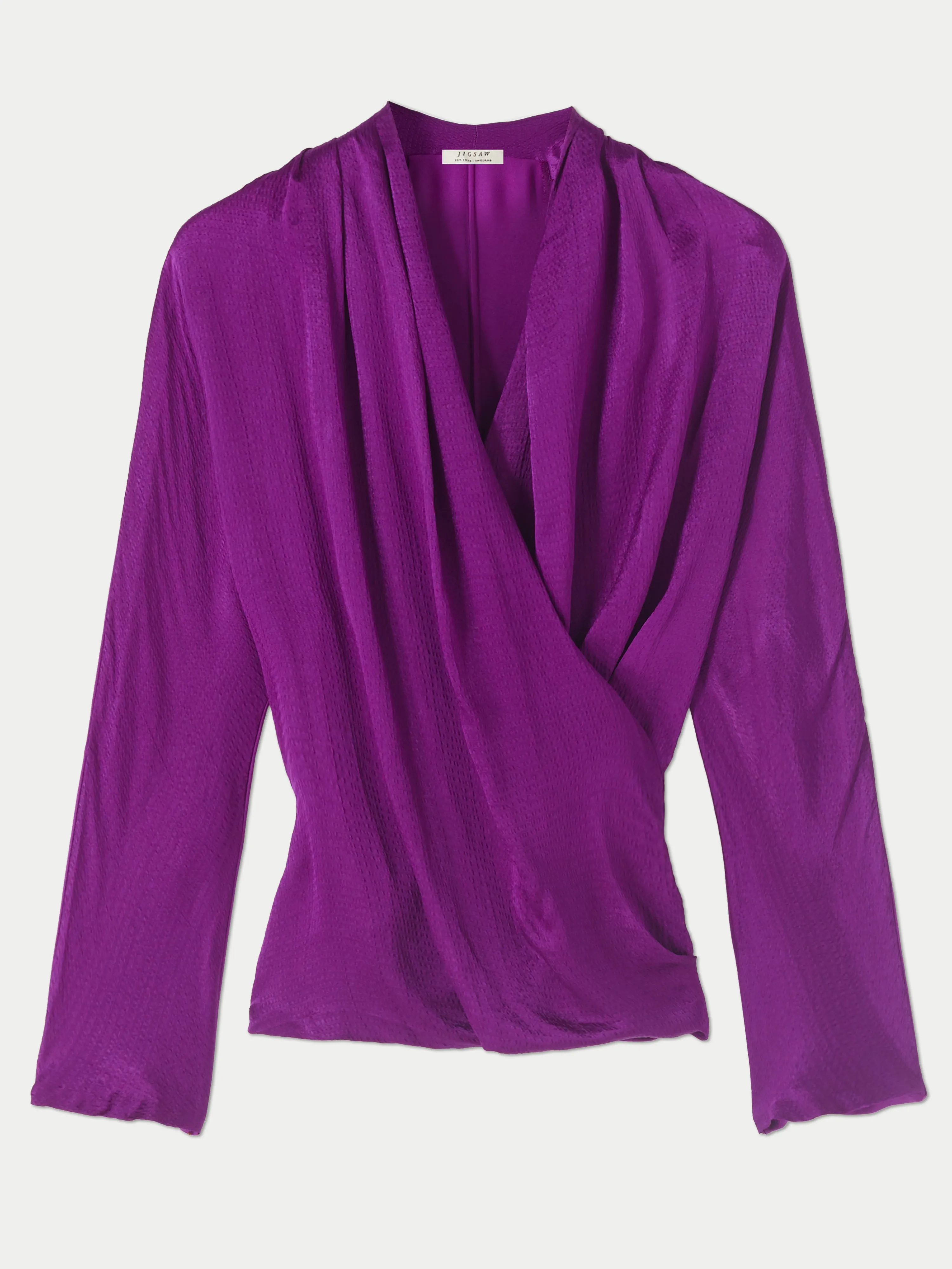 Hammered Satin Wrap Front Top | Purple