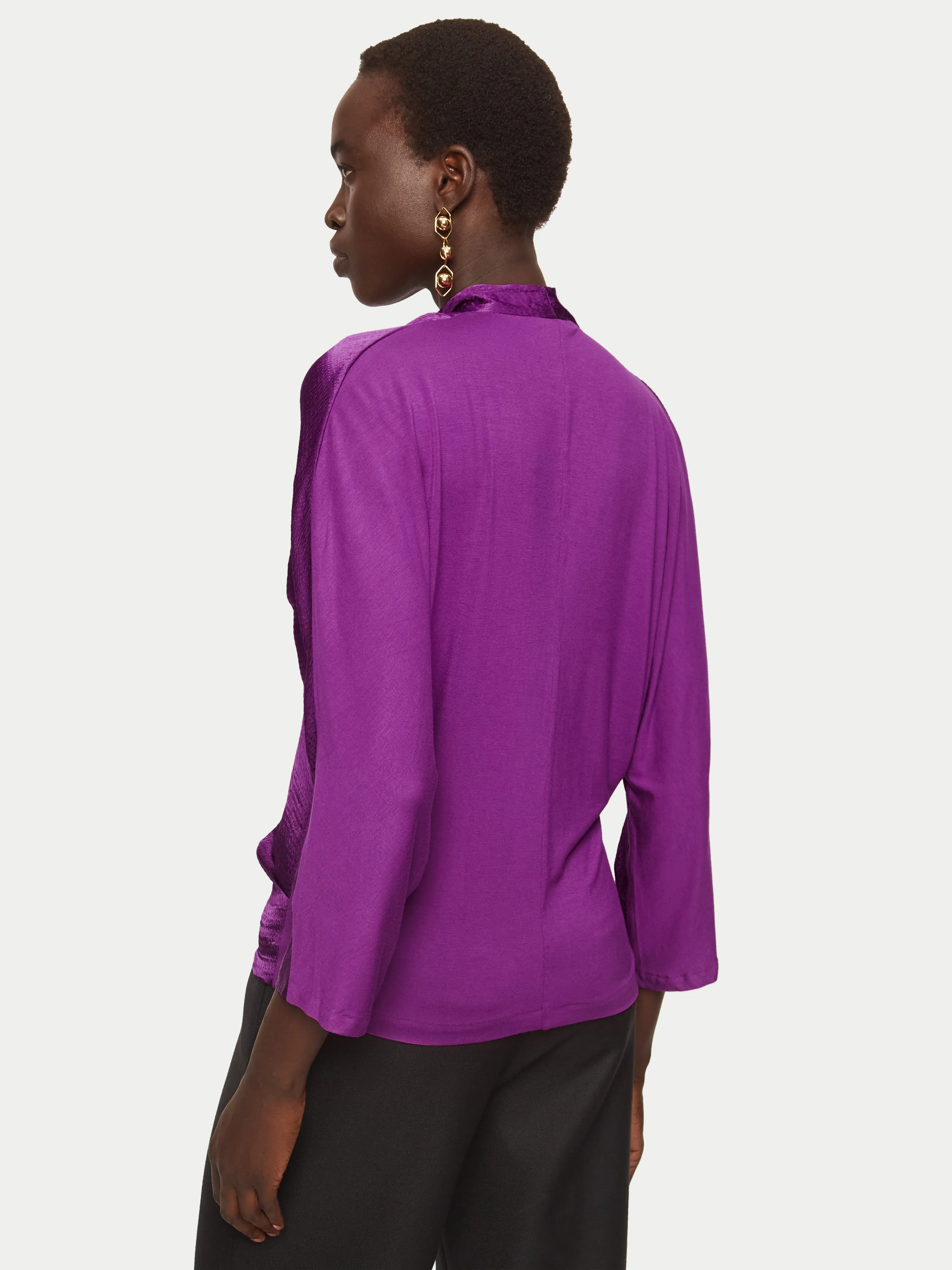 Hammered Satin Wrap Front Top | Purple