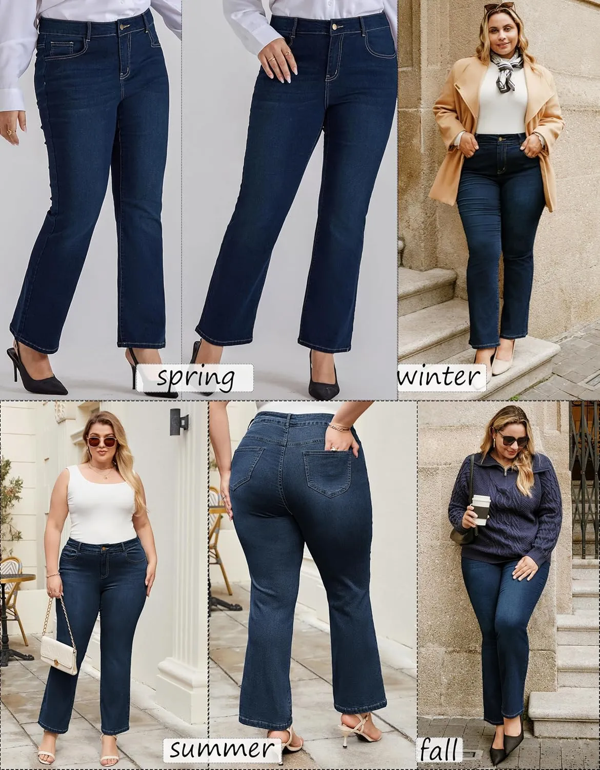 Hanna Nikole Women's Plus Size Wide Flared Jeans High Waisted Stretchy Bell Bottom Denim Jeans with Pockets