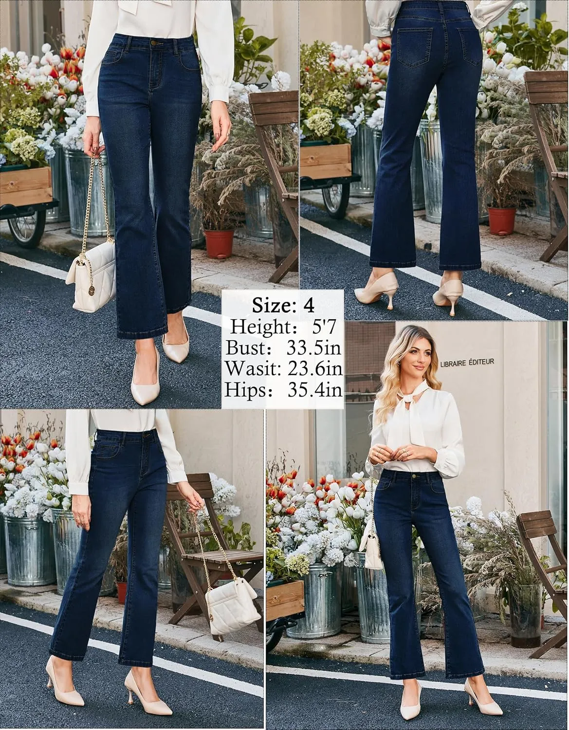 Hanna Nikole Women's Plus Size Wide Flared Jeans High Waisted Stretchy Bell Bottom Denim Jeans with Pockets