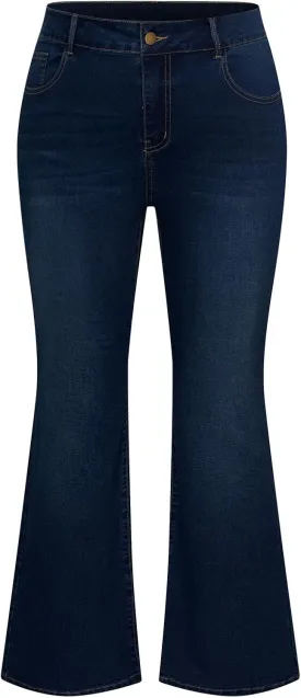 Hanna Nikole Women's Plus Size Wide Flared Jeans High Waisted Stretchy Bell Bottom Denim Jeans with Pockets