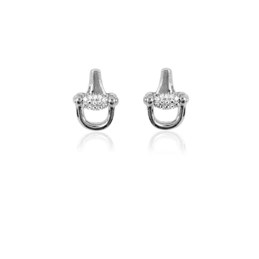 HORSE BIT SPARKLE STUDS Silver