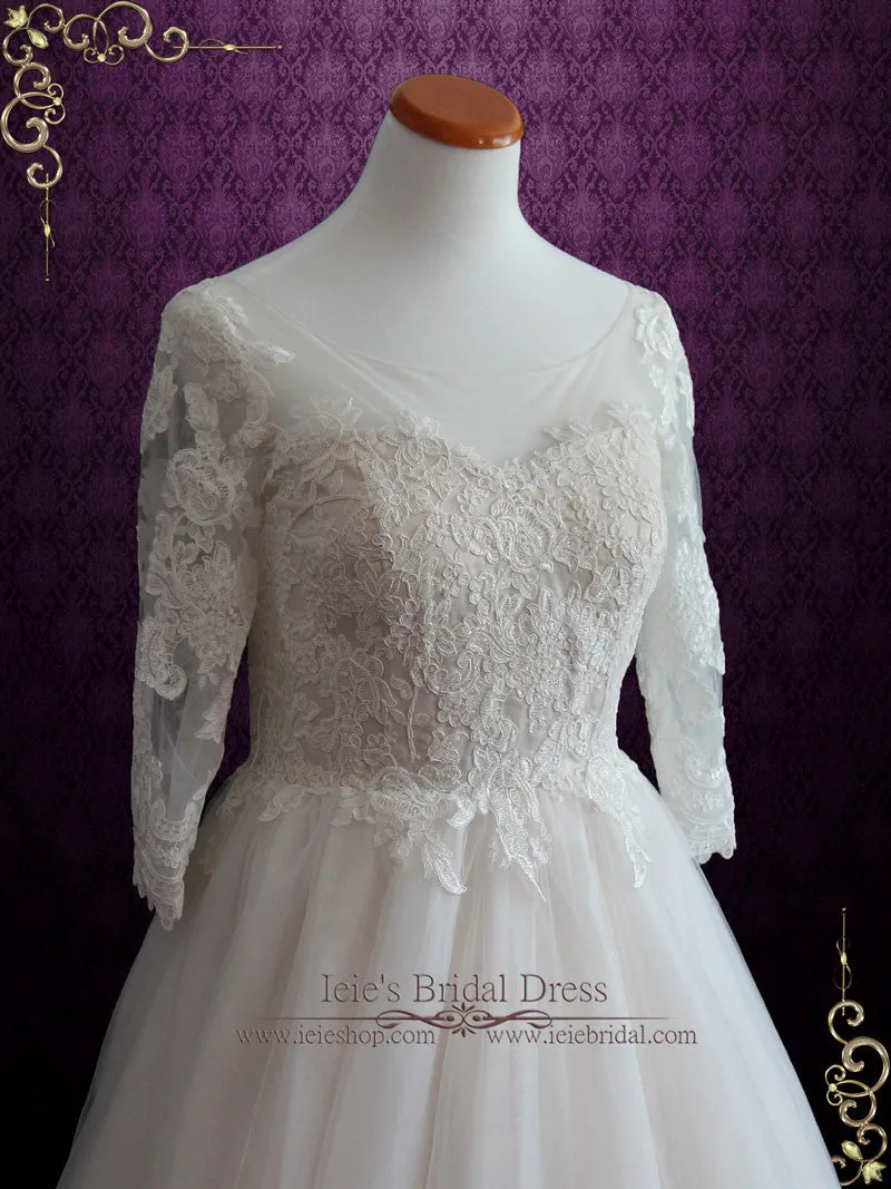 Illusion Lace Princess Ball Gown Wedding Dress with Sleeves | Charlotte