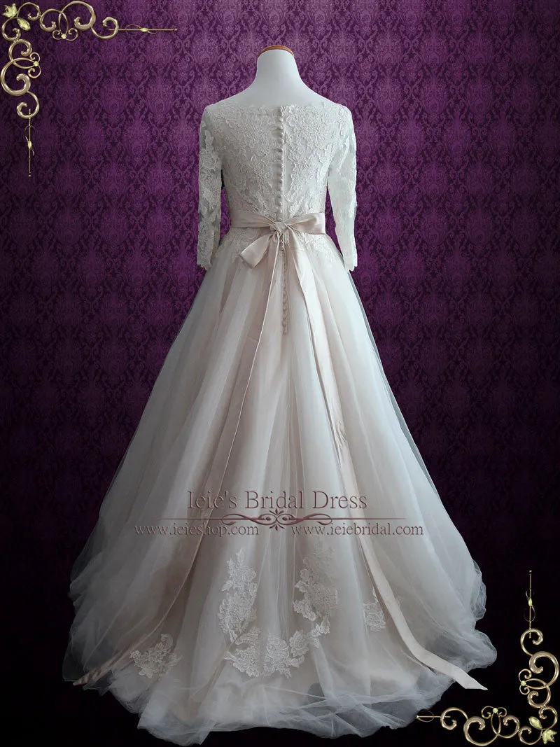 Illusion Lace Princess Ball Gown Wedding Dress with Sleeves | Charlotte