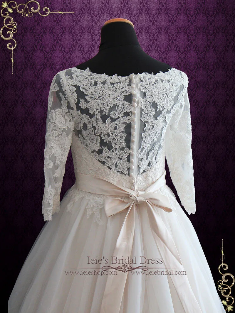 Illusion Lace Princess Ball Gown Wedding Dress with Sleeves | Charlotte