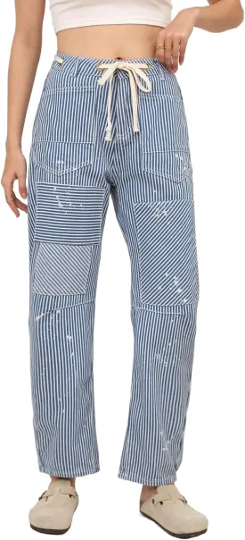 Kedera Women Striped Barrel Jeans Casual Loose Denim Jeans Wide Leg Baggy Pants Mid Waist Boyfriend Jeans Y2k