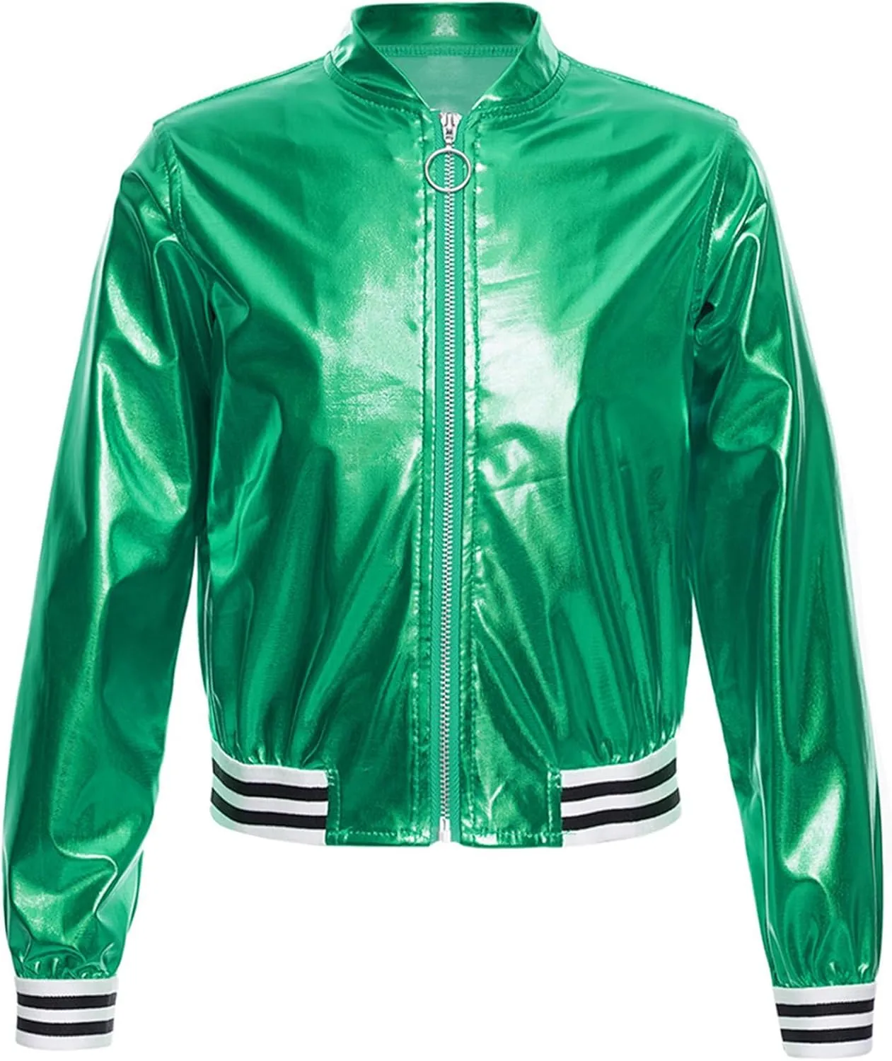 Kids Girls Holographic Halloween Party Shiny Lightweight Zipper Blazer Metallic Bomber Jacket