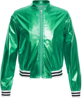 Kids Girls Holographic Halloween Party Shiny Lightweight Zipper Blazer Metallic Bomber Jacket