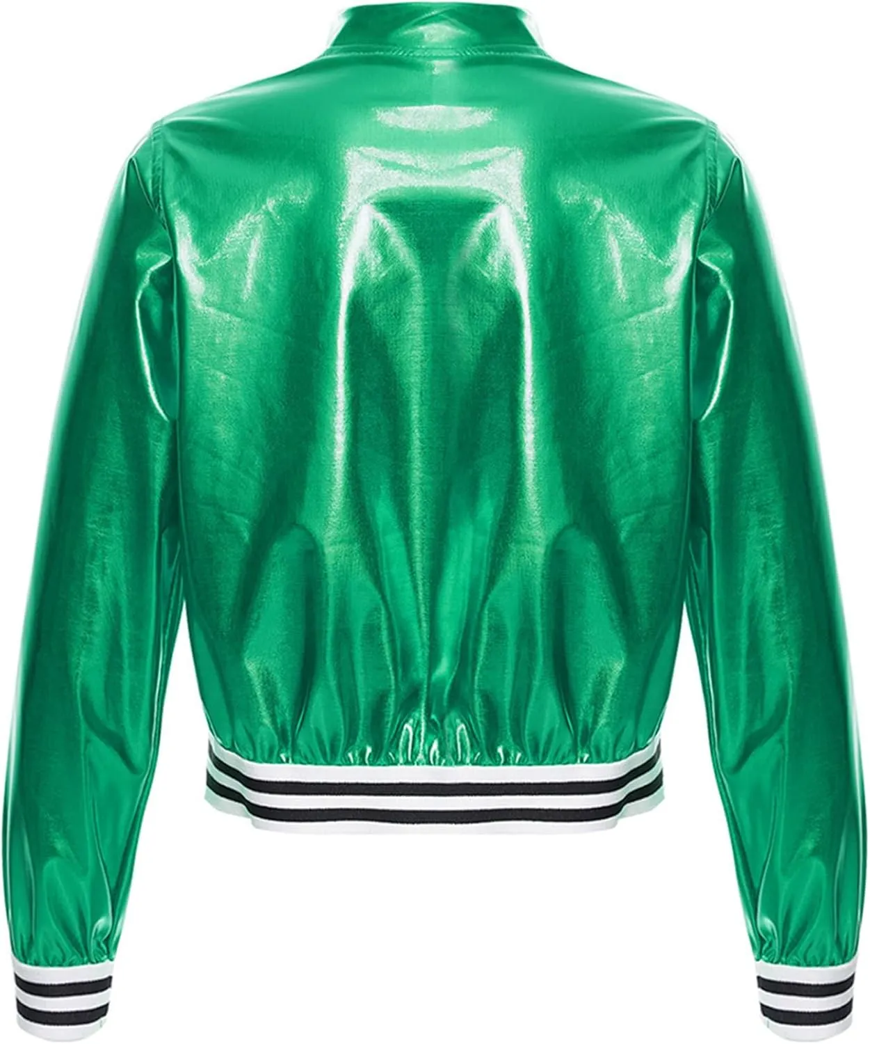 Kids Girls Holographic Halloween Party Shiny Lightweight Zipper Blazer Metallic Bomber Jacket