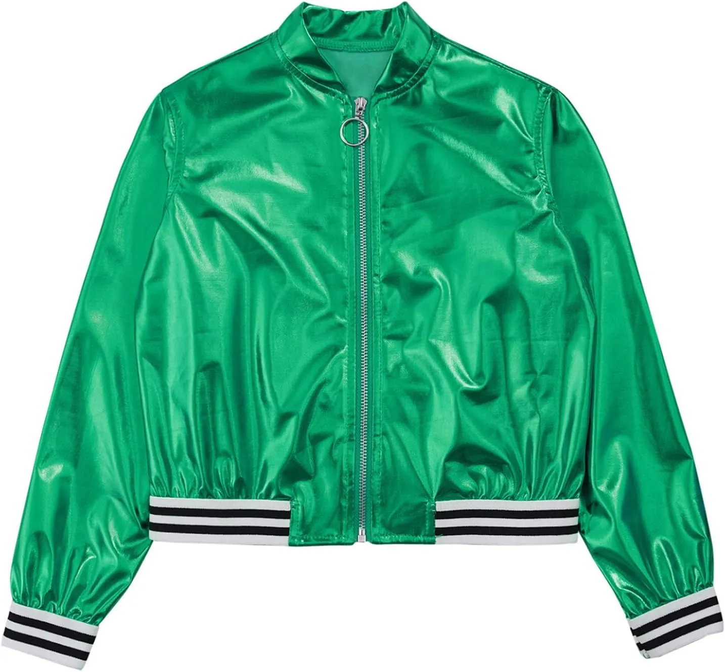 Kids Girls Holographic Halloween Party Shiny Lightweight Zipper Blazer Metallic Bomber Jacket