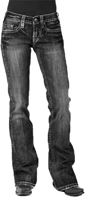 Ladies Distressed Washed Denim Trousers Stretchy Boot Cut Jeans Pocket Jeans Stretch Vintage Cotton Loose Trousers