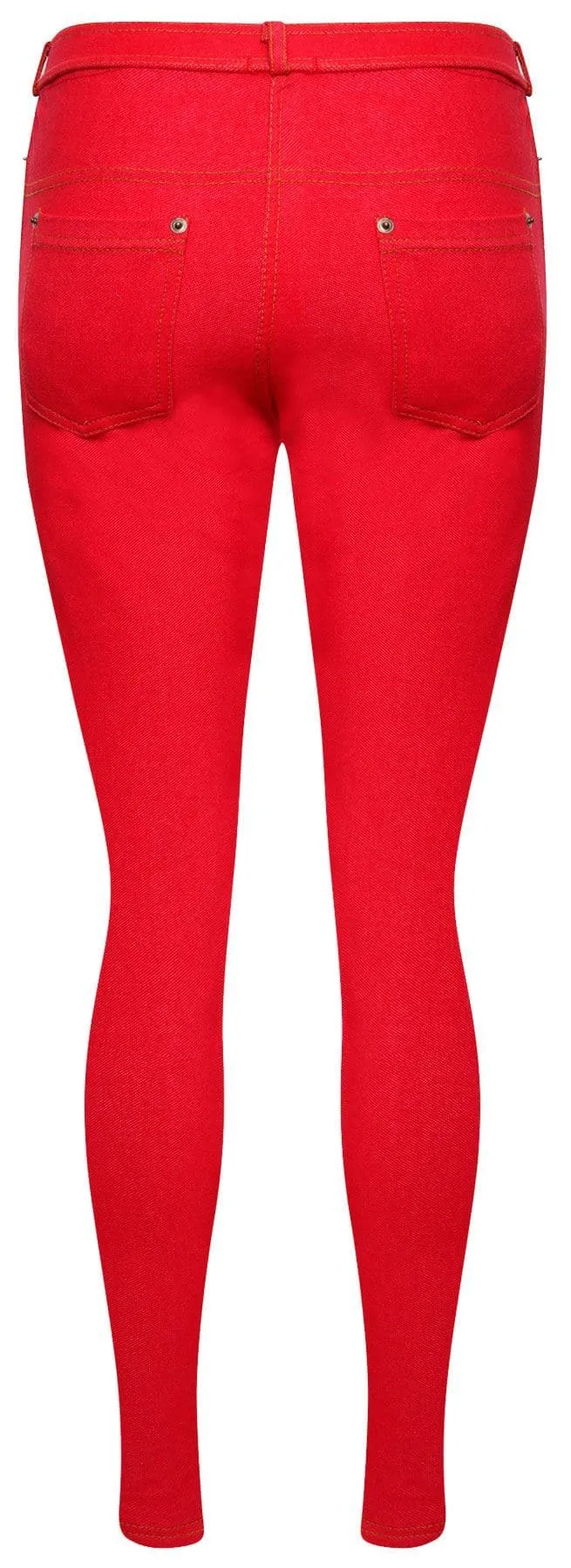 Ladies Red Stretched Buttoned Jeggings