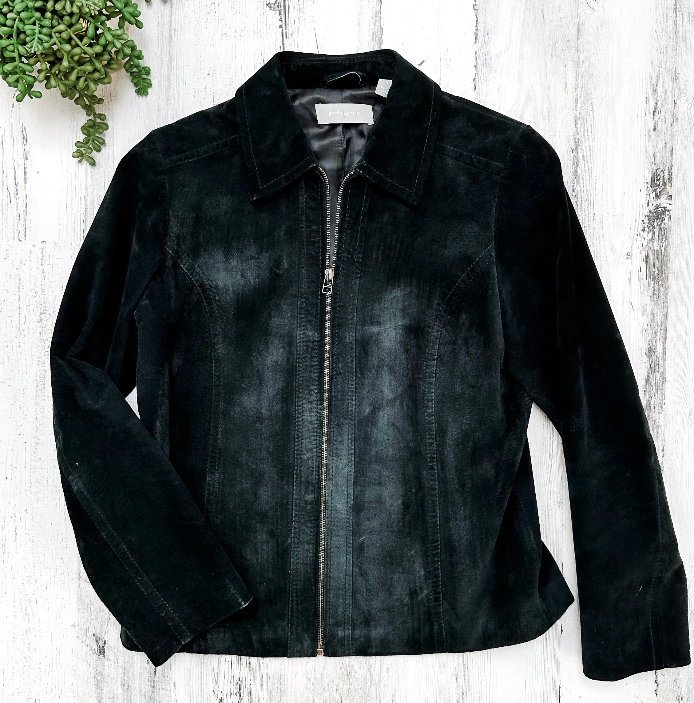 Liz Claiborne Black Suede Leather Zip Jacket (8P)
