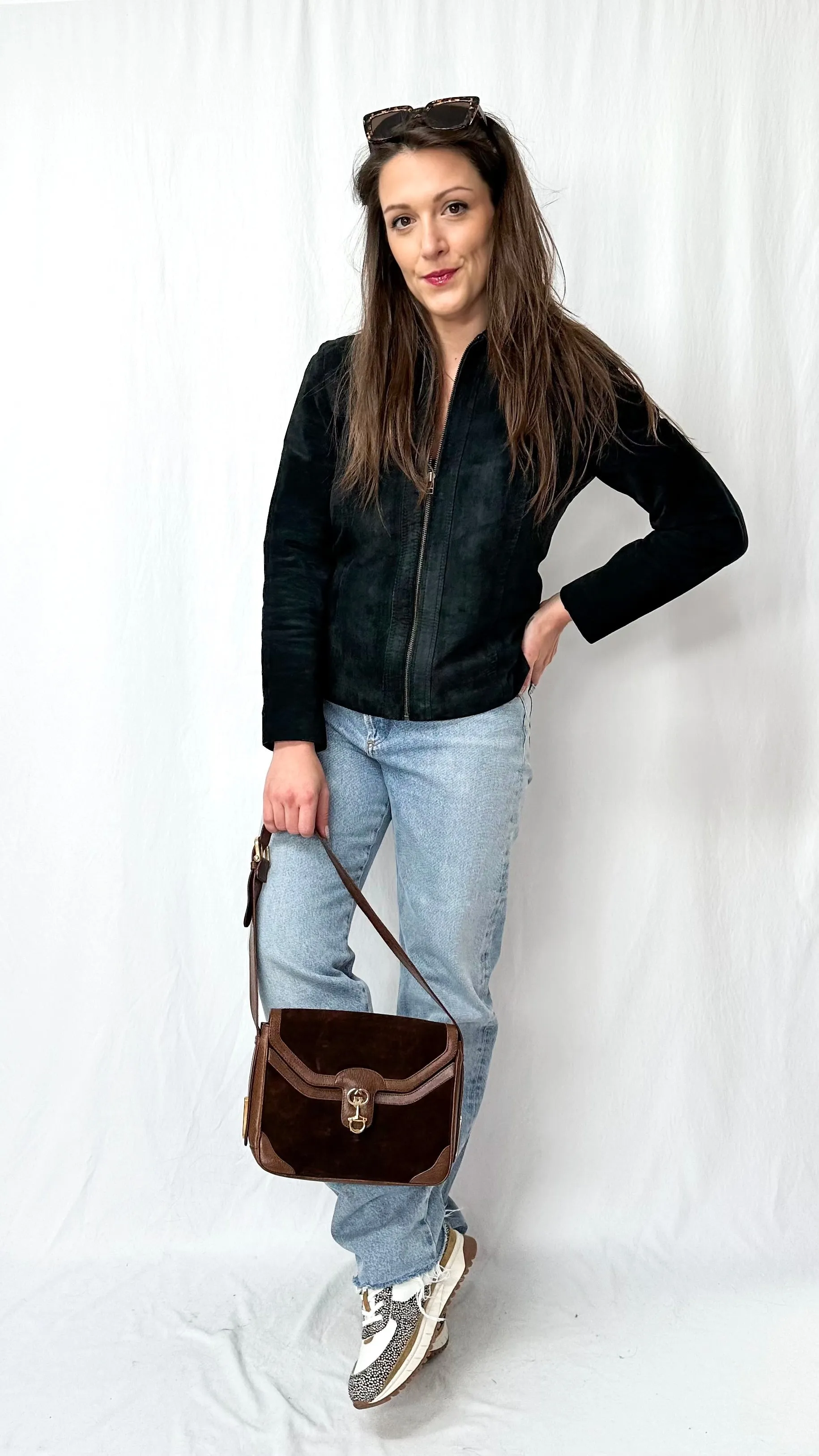 Liz Claiborne Black Suede Leather Zip Jacket (8P)