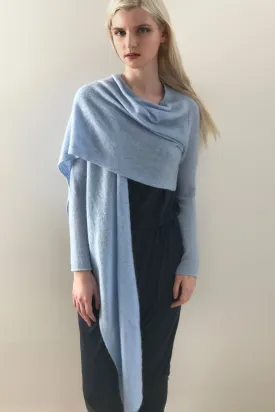 Long front lightweight cashmere cardigan in powder blue