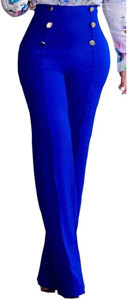 Lucuna Women's High Waisted Work Pants Button Straight Leg Slacks Business Office Dress Pants Trousers
