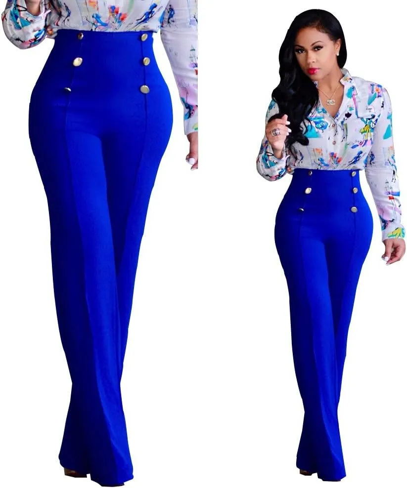 Lucuna Women's High Waisted Work Pants Button Straight Leg Slacks Business Office Dress Pants Trousers