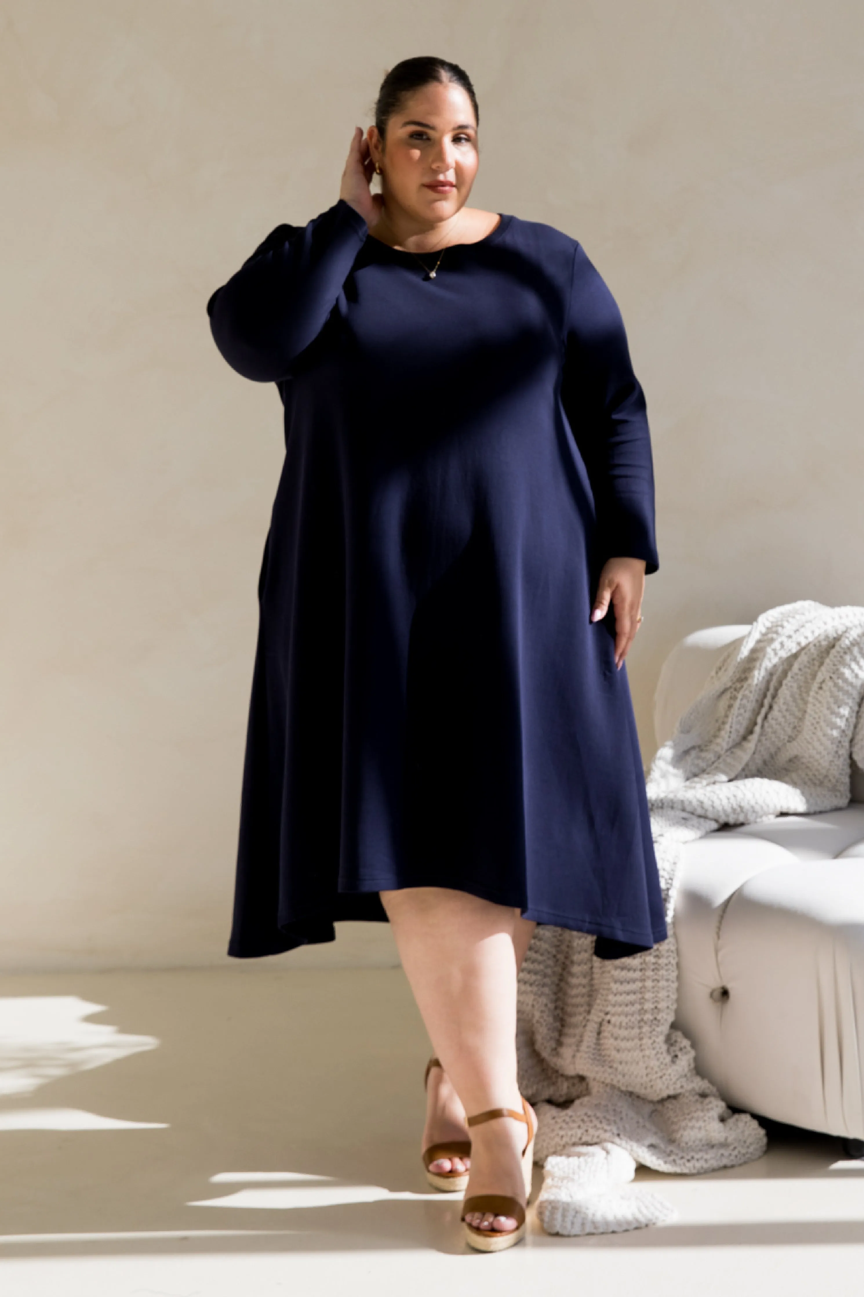 Luxe Cosy Dress in Midnight Navy