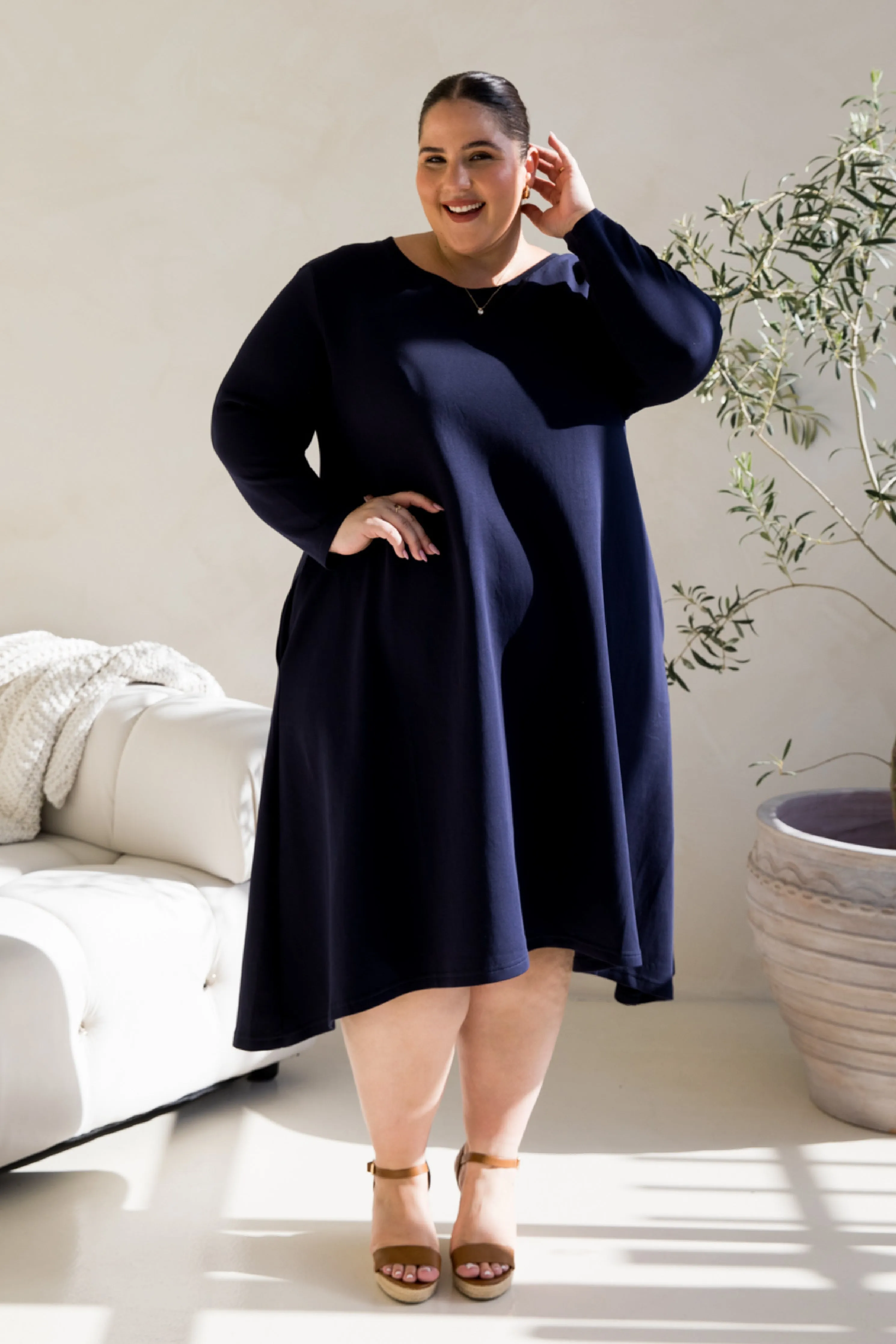 Luxe Cosy Dress in Midnight Navy