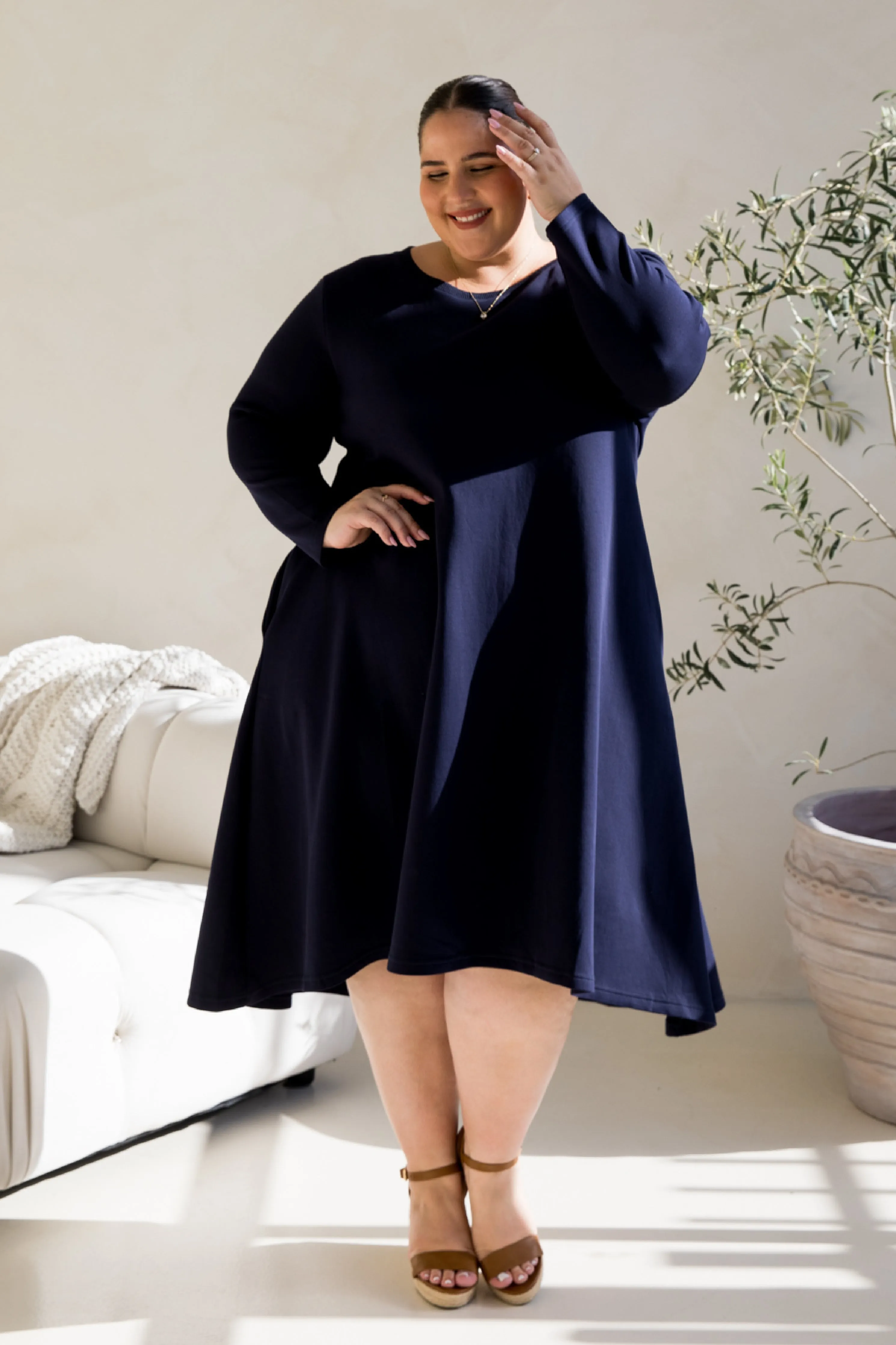 Luxe Cosy Dress in Midnight Navy