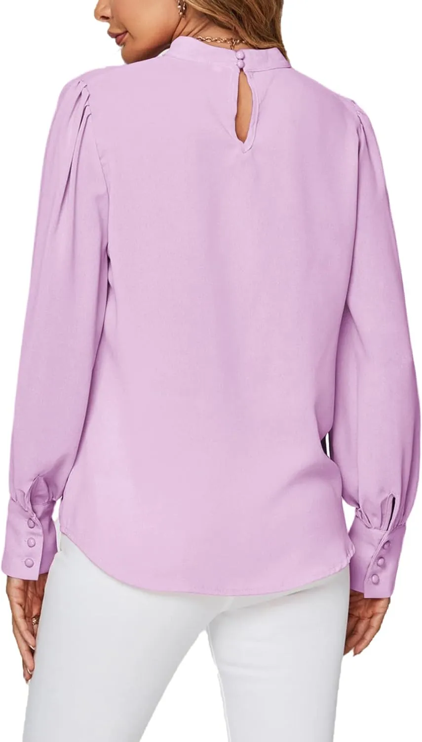 LYANER Women's Mock Neck Pleated Solid Long Sleeve Blouse Office Shirt Top