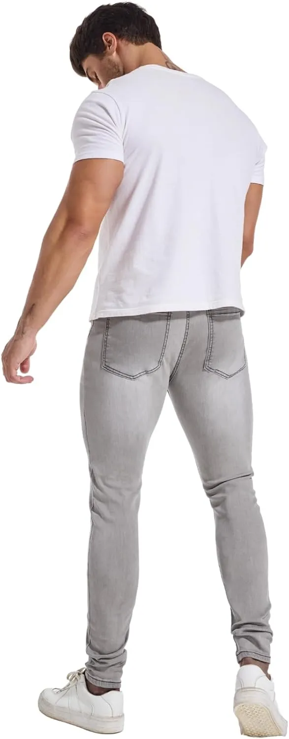LZLER Mens Skinny Jeans Slim Fit Stretch Jeans Tapered Leg Ripped Elastic Waist Jean Denim Pants