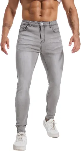 LZLER Mens Skinny Jeans Slim Fit Stretch Jeans Tapered Leg Ripped Elastic Waist Jean Denim Pants