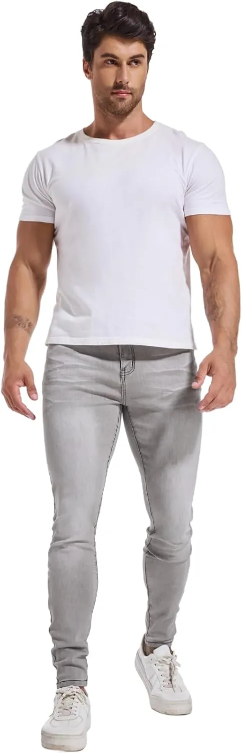 LZLER Mens Skinny Jeans Slim Fit Stretch Jeans Tapered Leg Ripped Elastic Waist Jean Denim Pants
