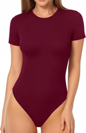 MANGOPOP Women's Round Neck Short Sleeve T Shirts Basic Bodysuits
