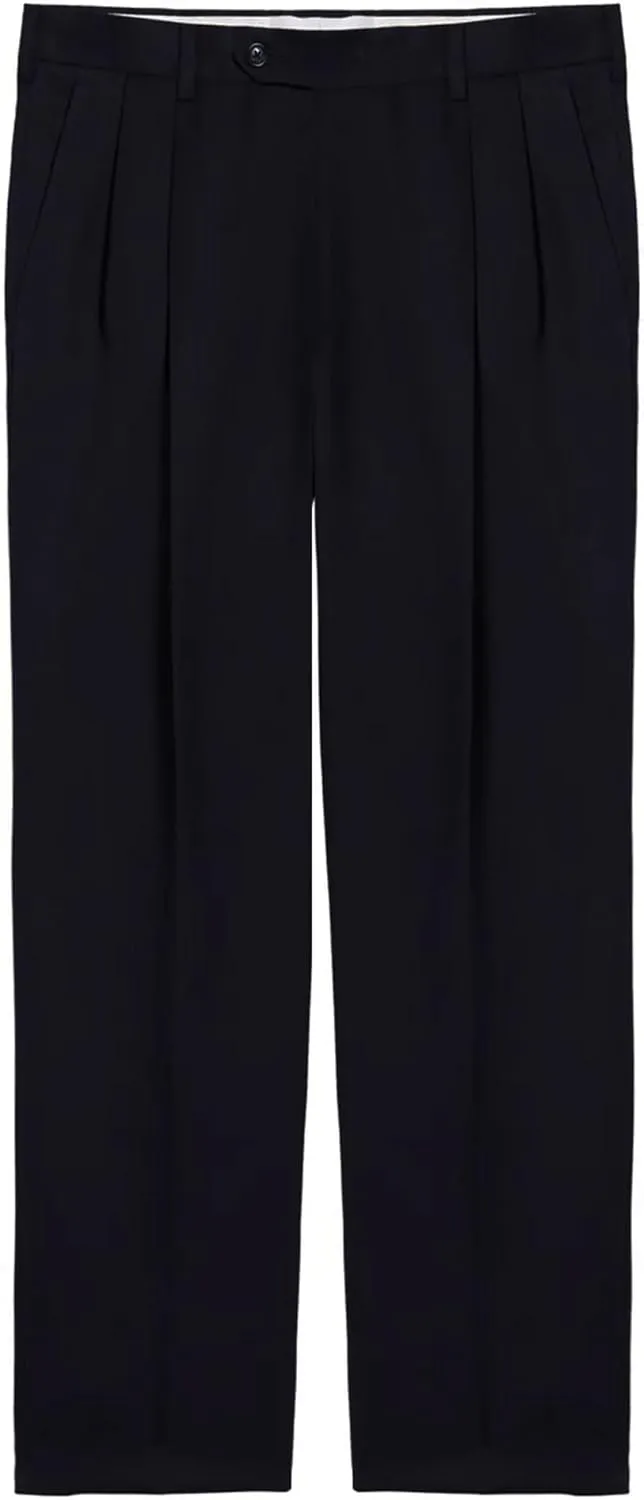 Men's No Iron Pleated Dress Pants Expandable Waist Regular Fit Premium Comfort Slacks