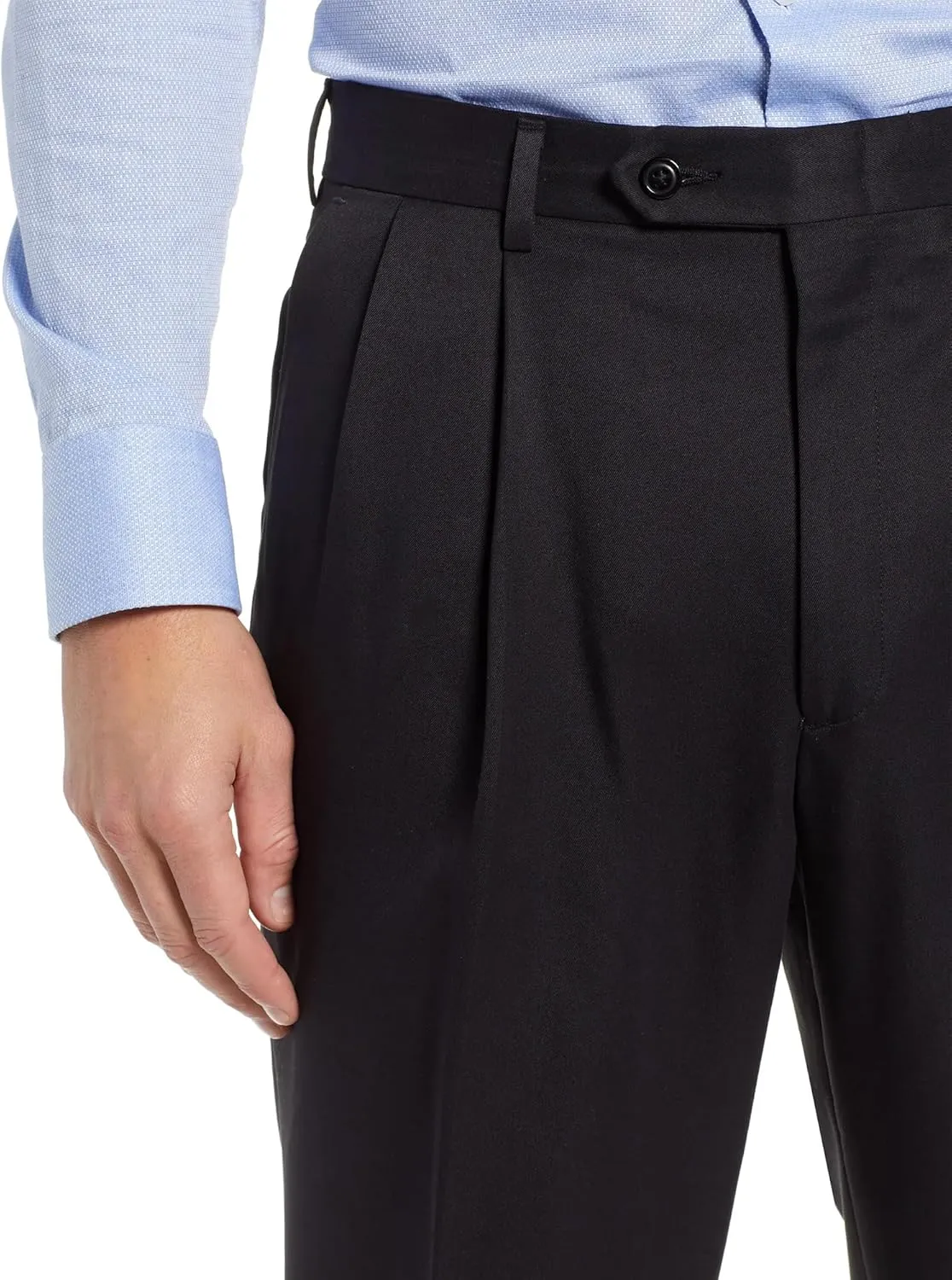 Men's No Iron Pleated Dress Pants Expandable Waist Regular Fit Premium Comfort Slacks