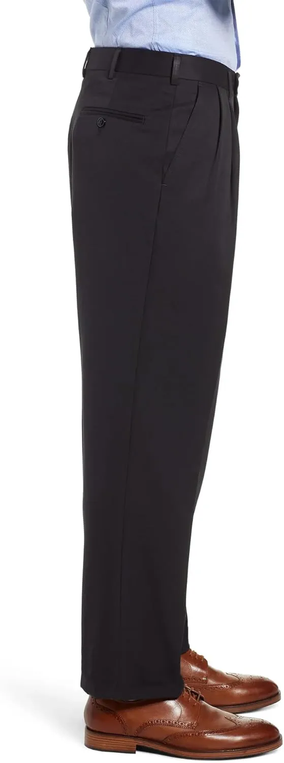 Men's No Iron Pleated Dress Pants Expandable Waist Regular Fit Premium Comfort Slacks