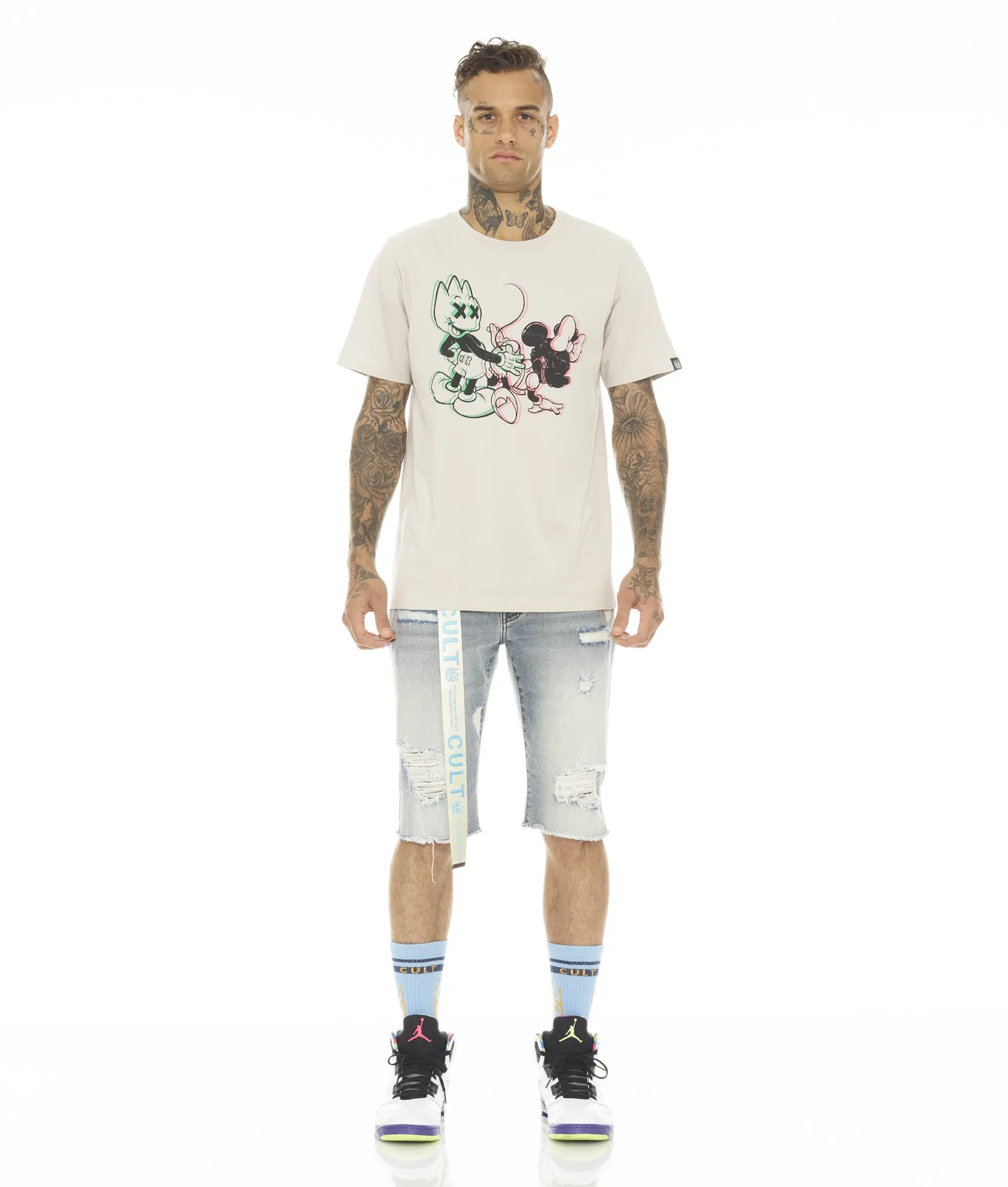 MENS T-SHIRT SLEEVE CREW NECK TEE "BAD BOY MICK"' IN SILVER GREY