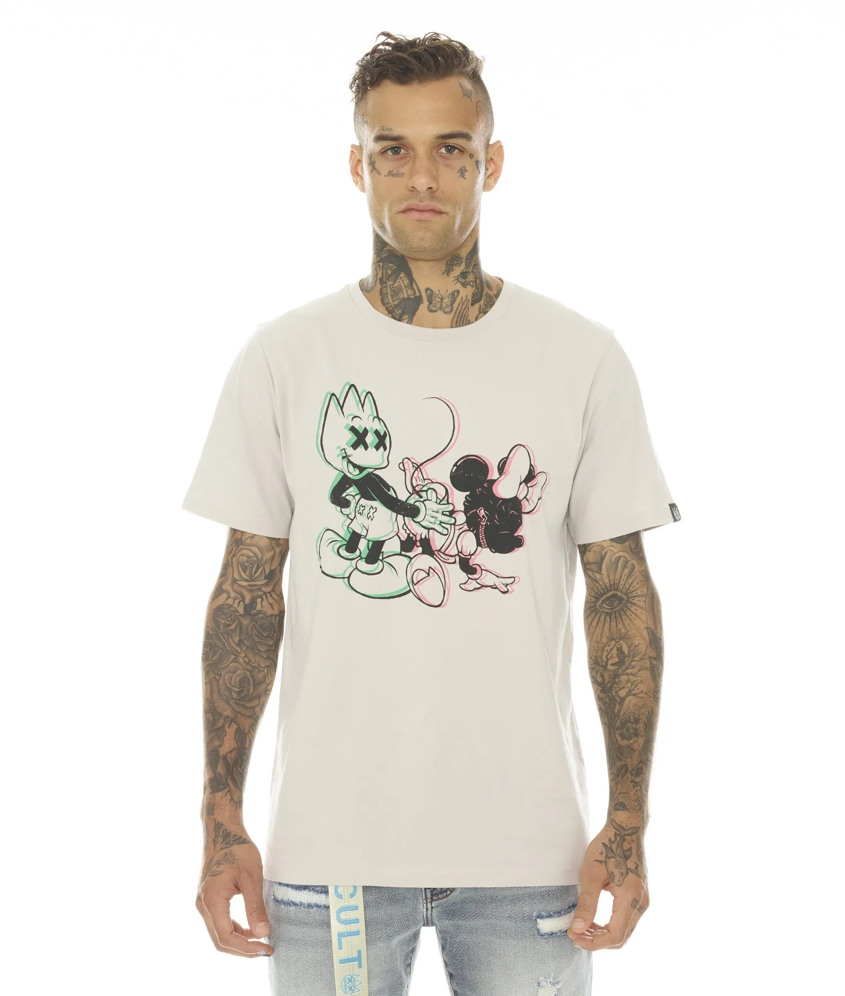 MENS T-SHIRT SLEEVE CREW NECK TEE "BAD BOY MICK"' IN SILVER GREY